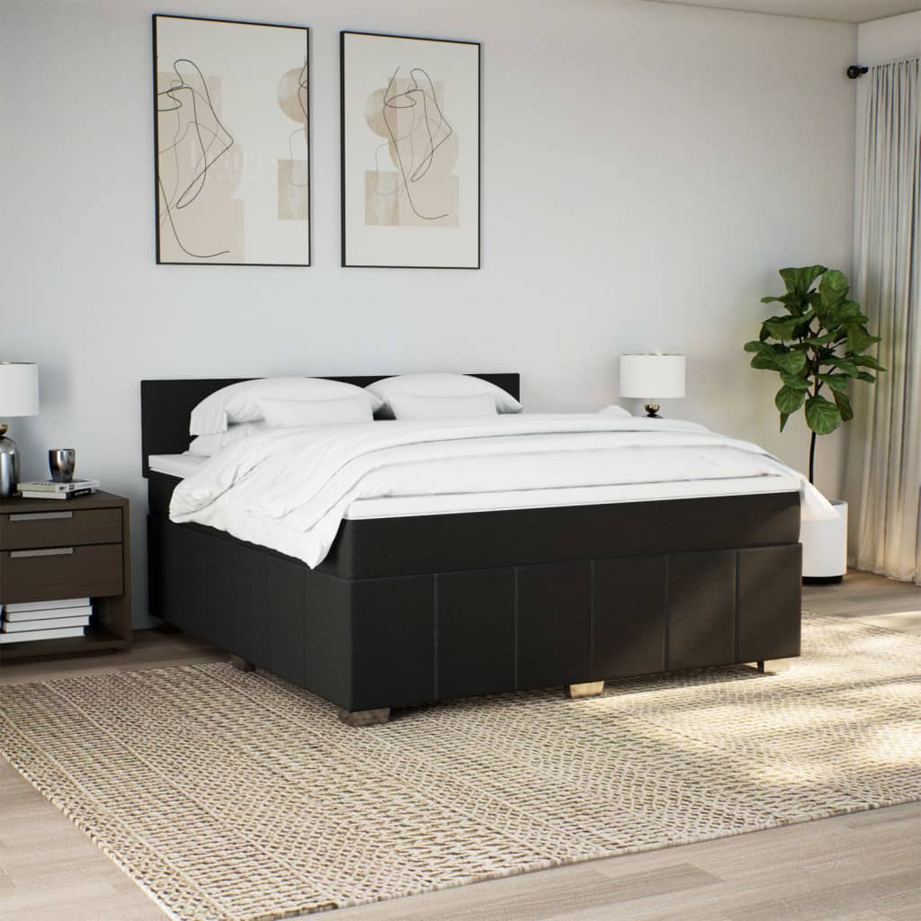 Box Spring Postel S Matrací Černá 180X200 Cm Textil