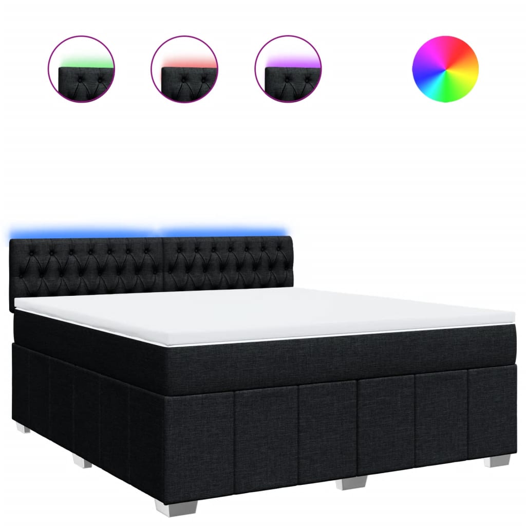 Box Spring Postel S Matrací Černá 180X200 Cm Textil