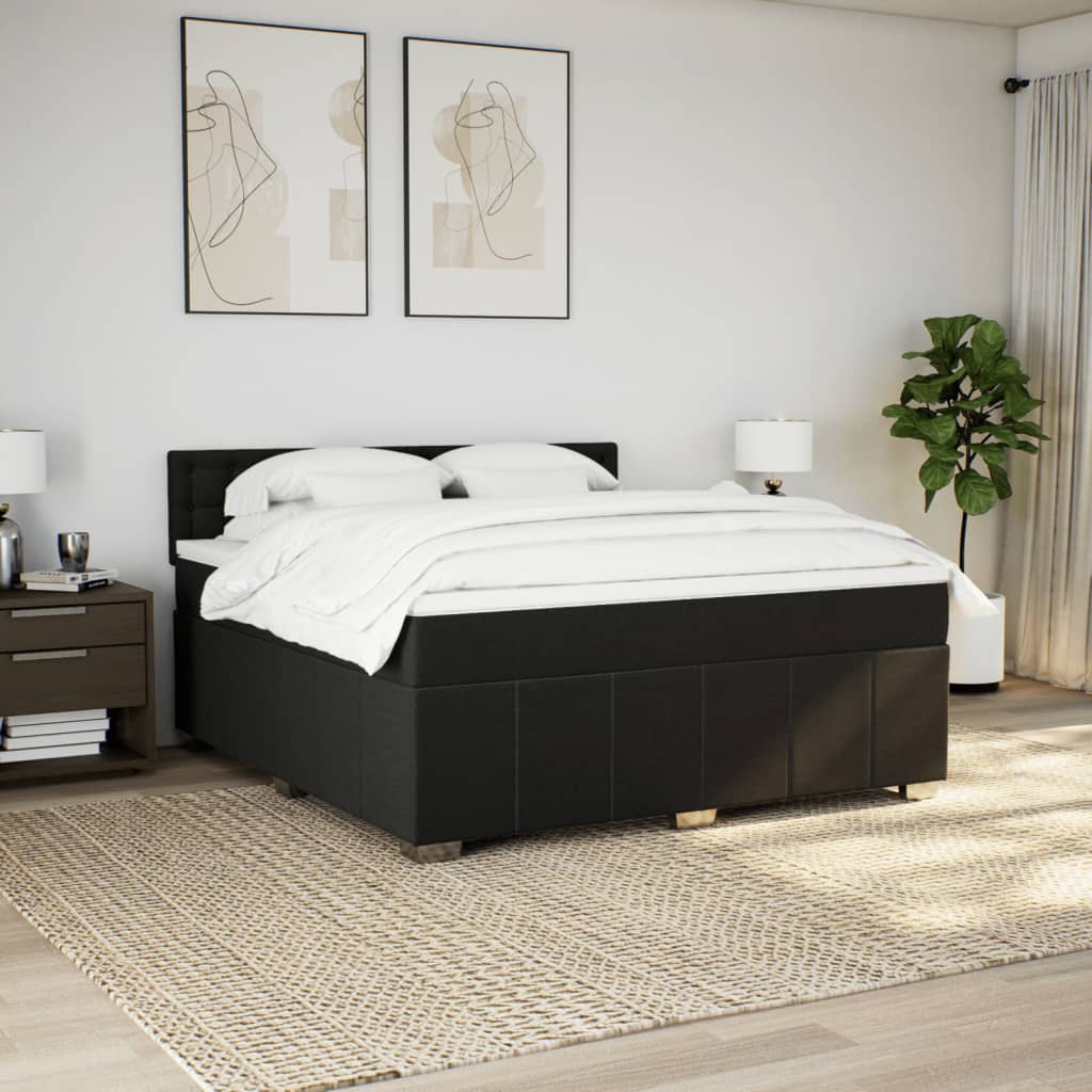 Box Spring Postel S Matrací Černá 180X200 Cm Textil