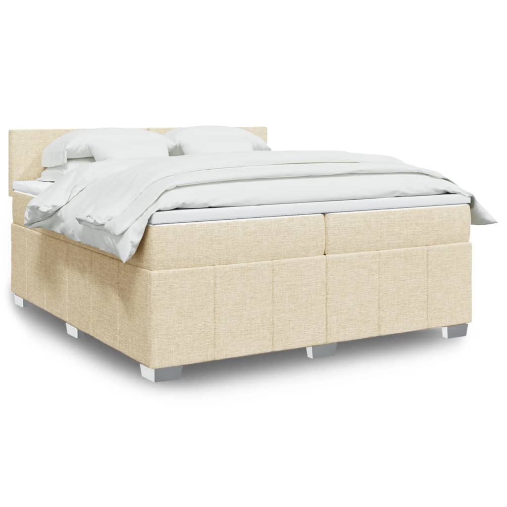 Box Spring Postel S Matrací Textil Krémová