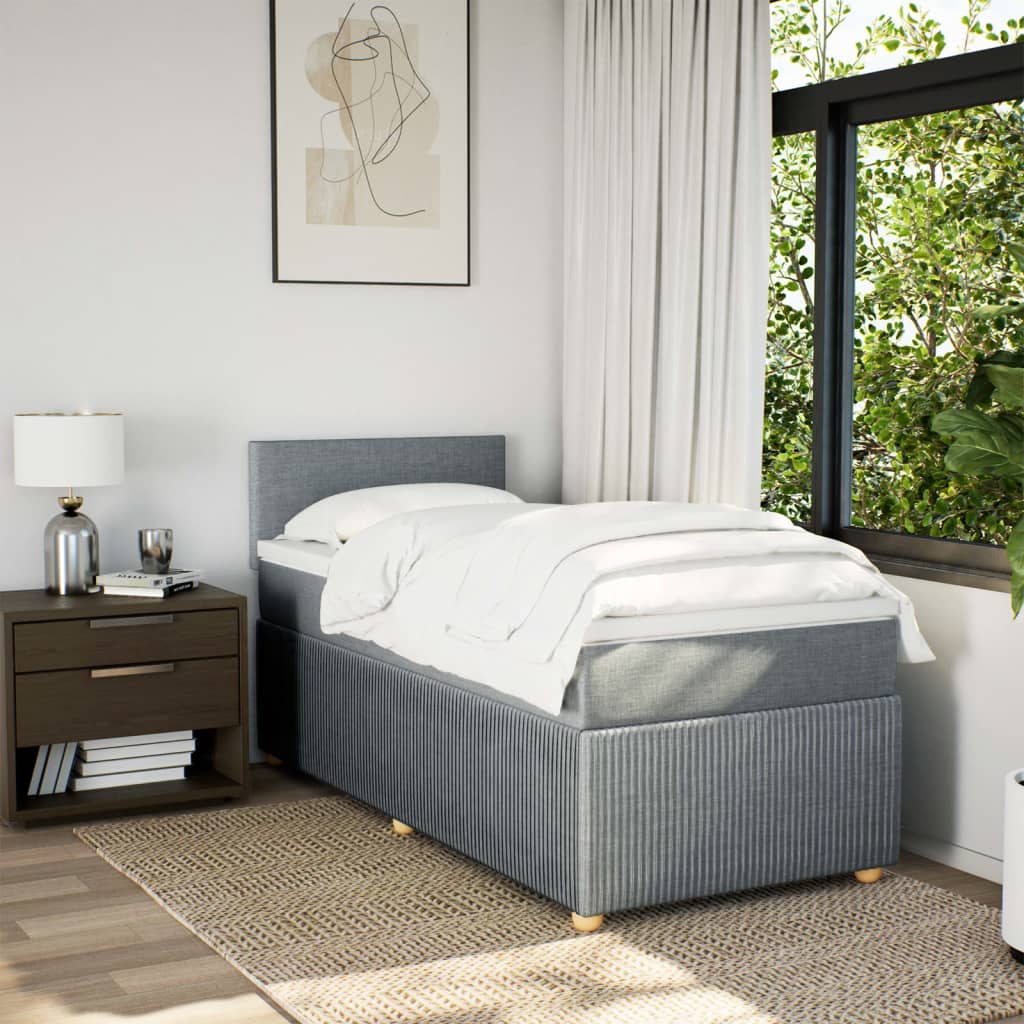 Box Spring Postel S Matrací Textil Světle Šedá