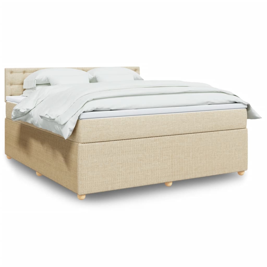 Box Spring Postel S Matrací Textil Krémová