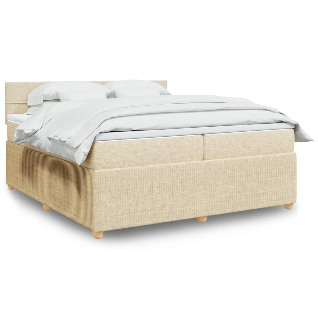 Box Spring Postel S Matrací Textil Krémová