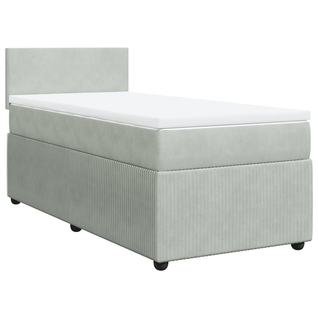 Box Spring Postel S Matrací Samet Světle Šedá