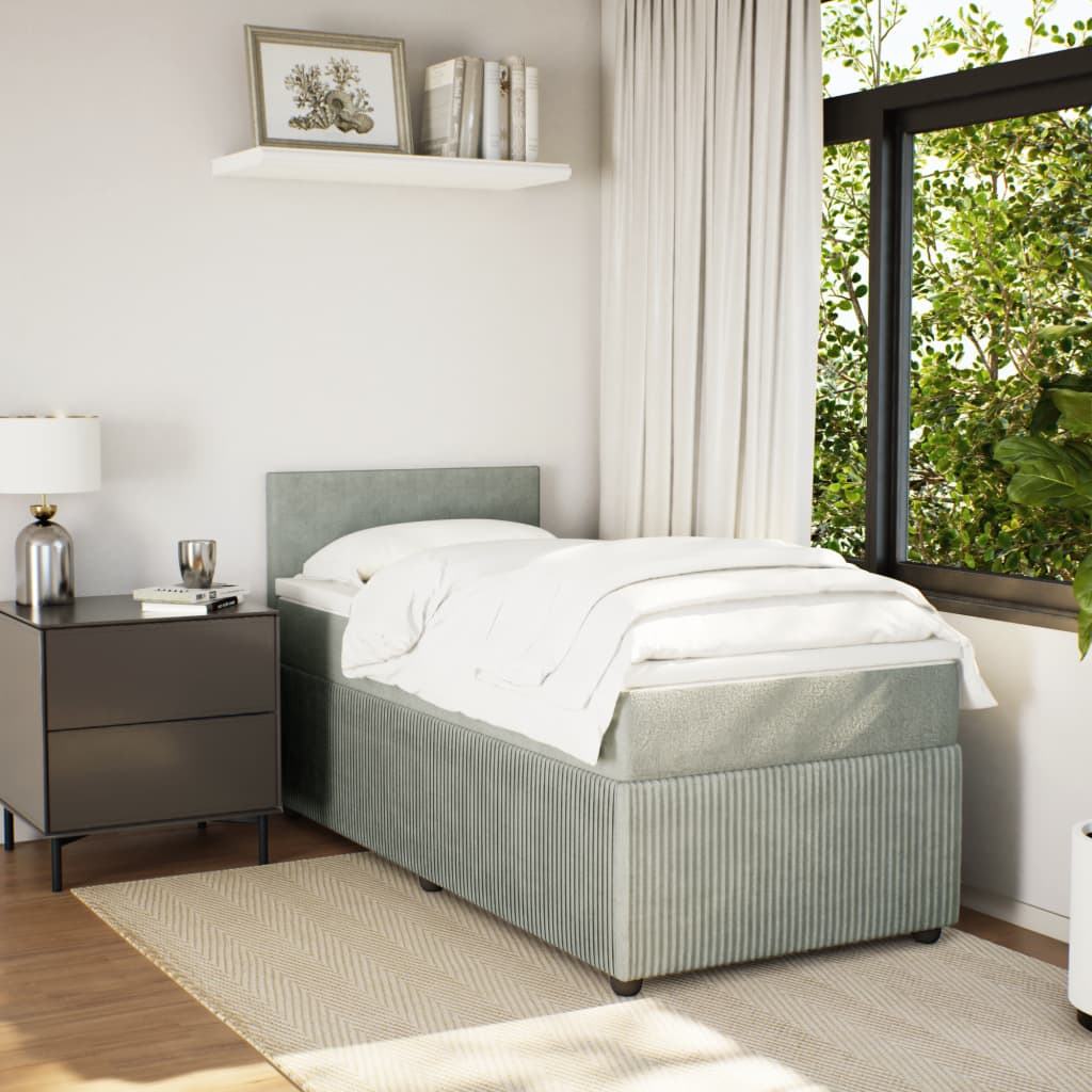Box Spring Postel S Matrací Samet Světle Šedá