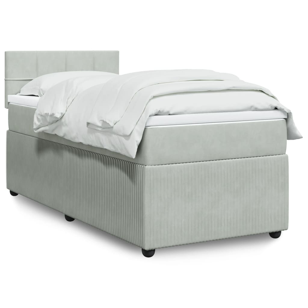 Box Spring Postel S Matrací Samet Světle Šedá