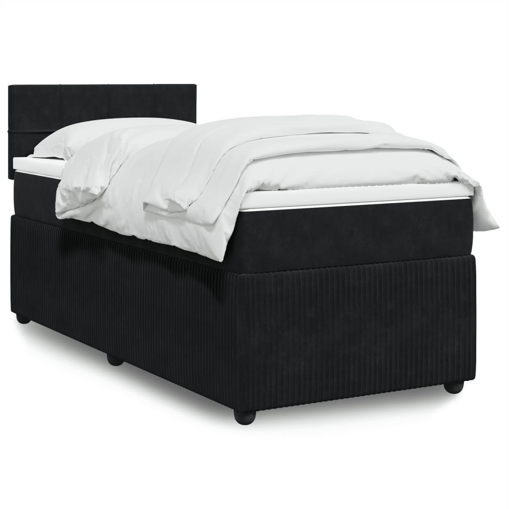 Box Spring Postel S Matrací Černá Samet Černá