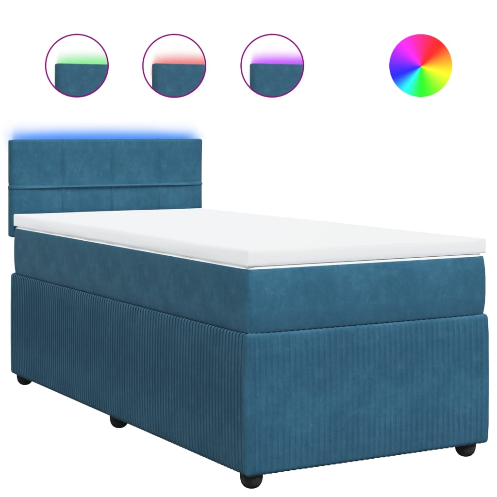 Box Spring Postel S Matrací Samet Modrá