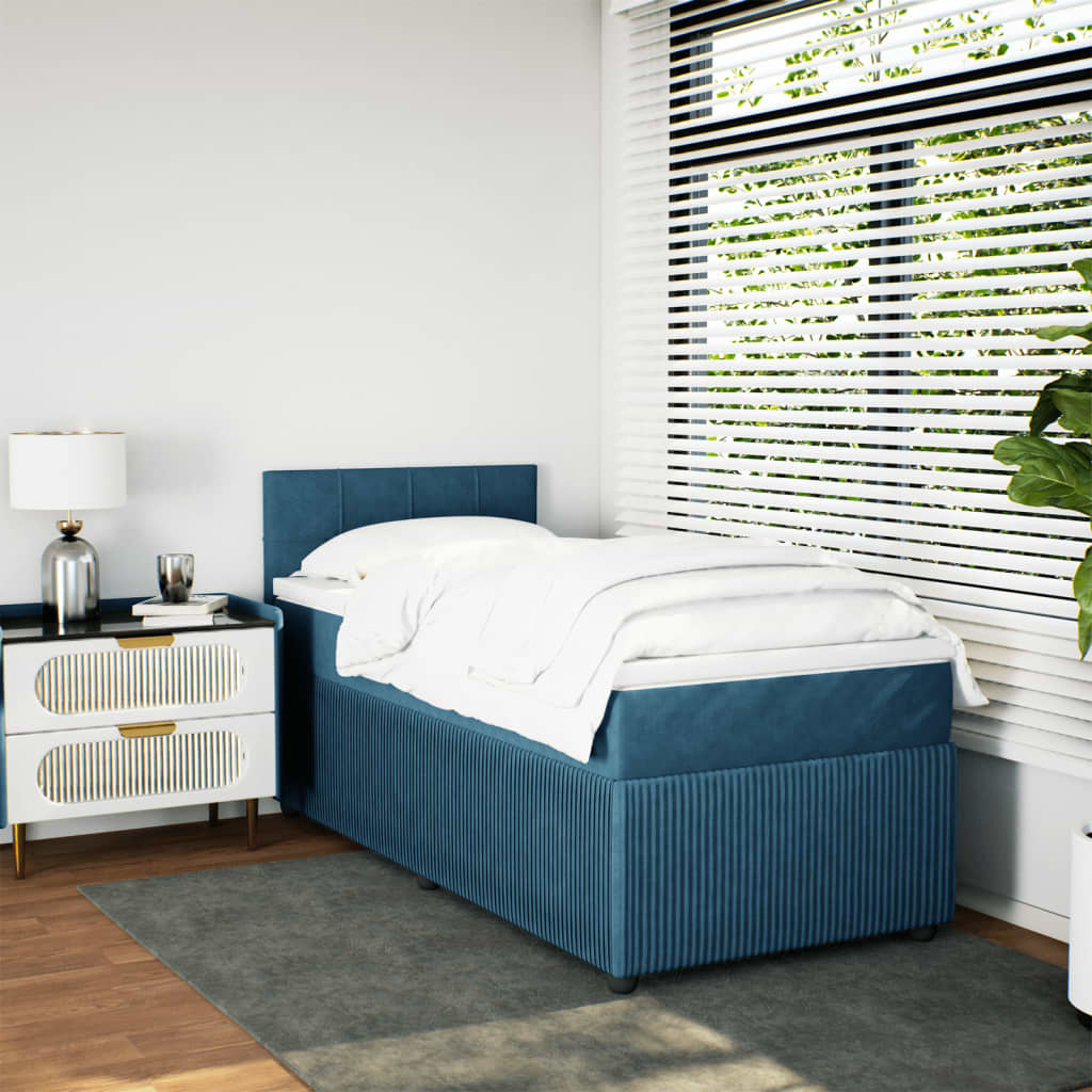 Box Spring Postel S Matrací Samet Modrá