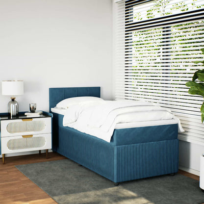 Box Spring Postel S Matrací Samet Modrá