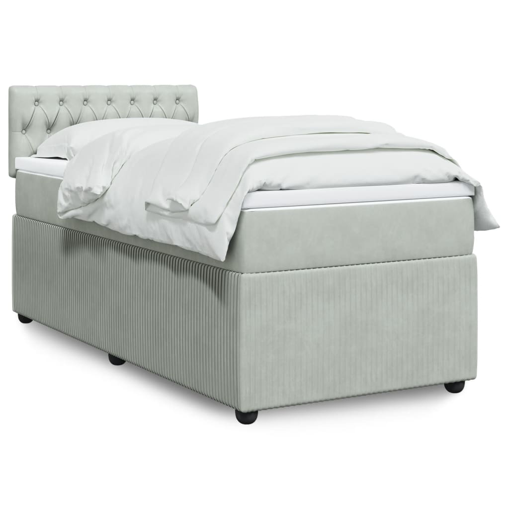 Box Spring Postel S Matrací Samet Světle Šedá
