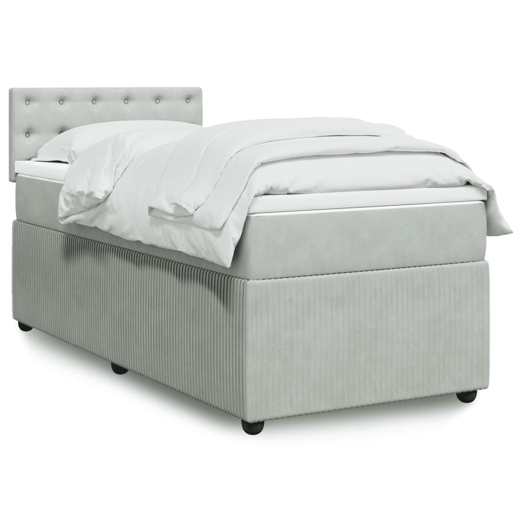 Box Spring Postel S Matrací Samet Světle Šedá
