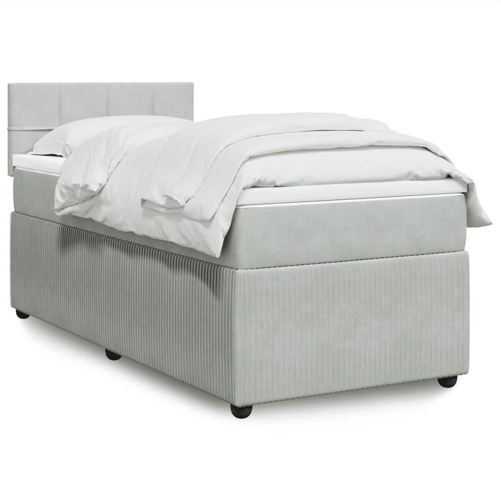Box Spring Postel S Matrací Samet Světle Šedá