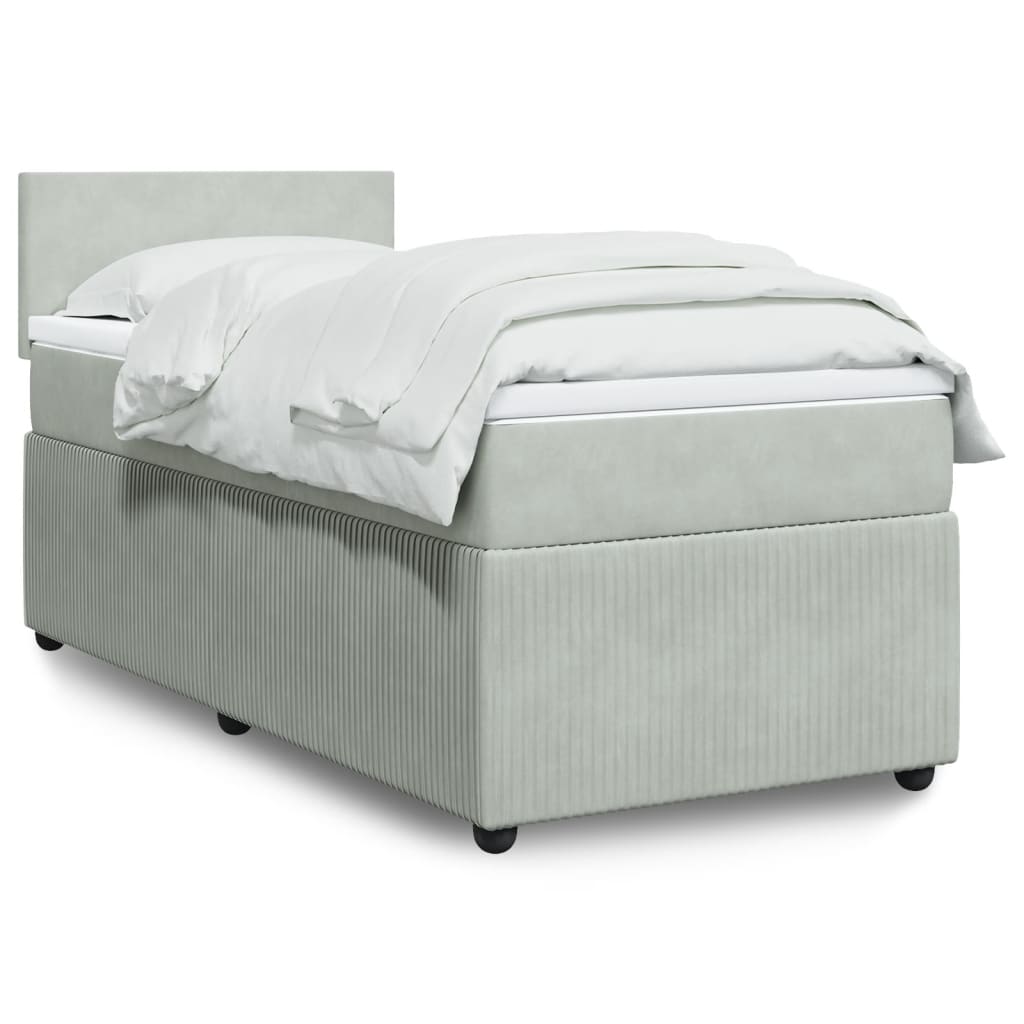 Box Spring Postel S Matrací Samet Světle Šedá
