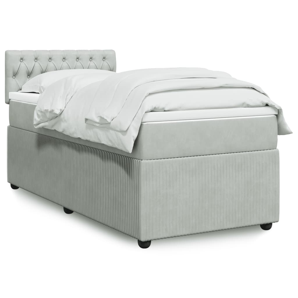 Box Spring Postel S Matrací Samet Světle Šedá