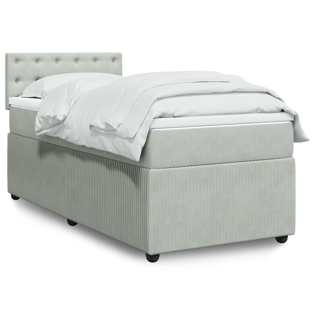 Box Spring Postel S Matrací Samet Světle Šedá