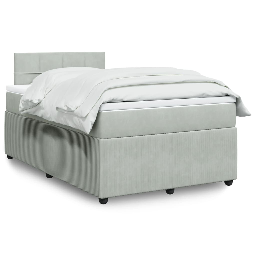 Box Spring Postel S Matrací Samet Světle Šedá