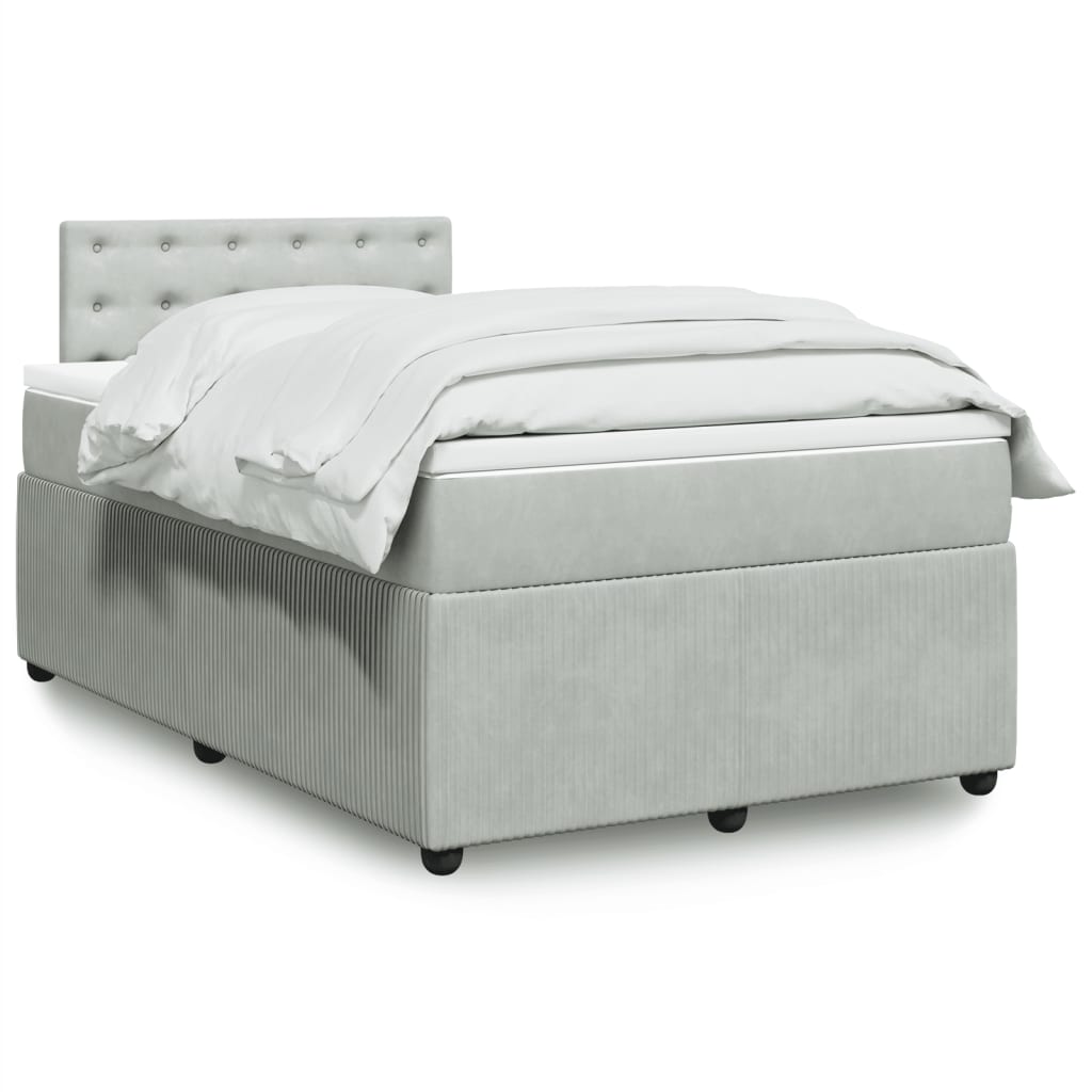 Box Spring Postel S Matrací Samet Světle Šedá