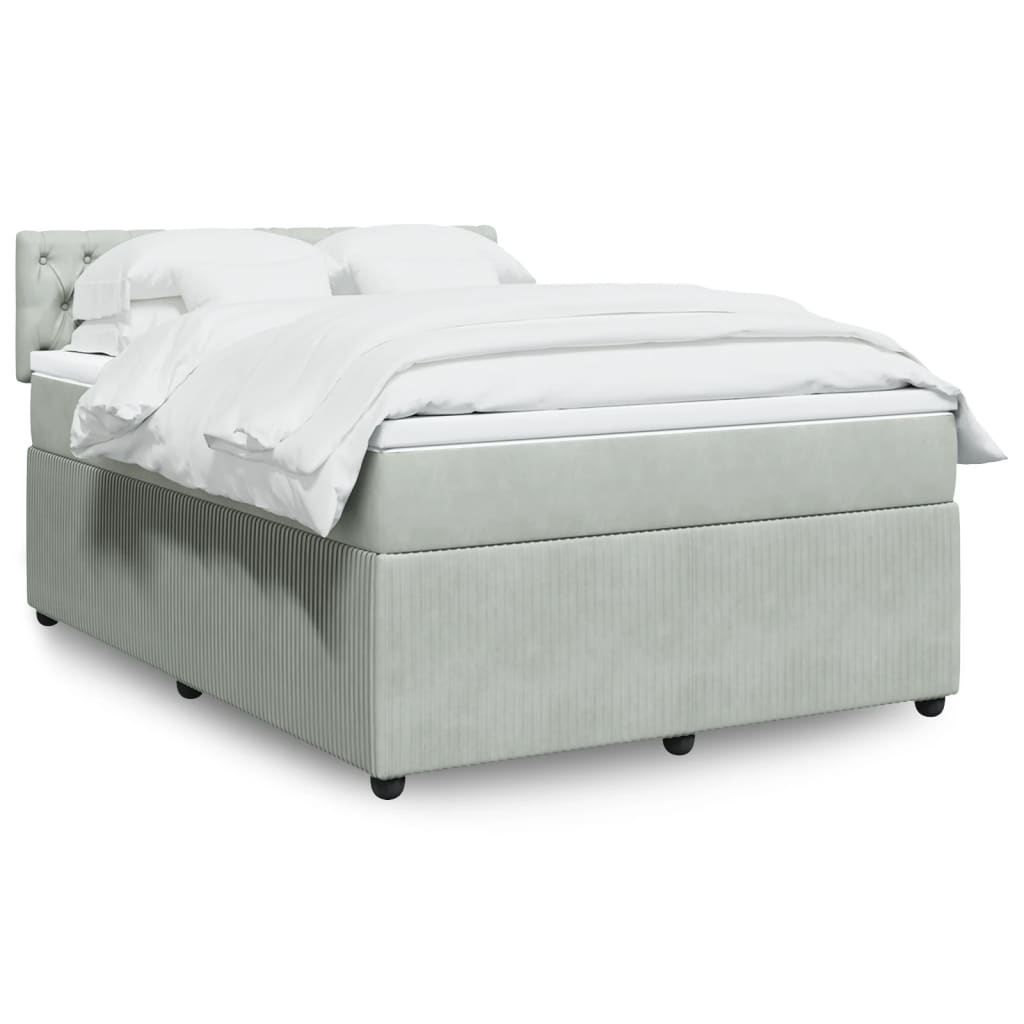 Box Spring Postel S Matrací Samet Světle Šedá