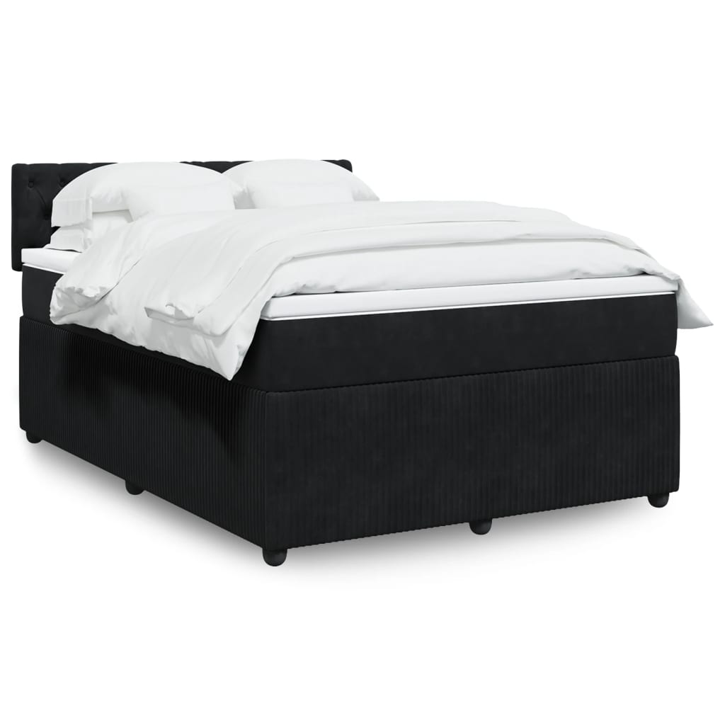Box Spring Postel S Matrací Černá Samet Černá