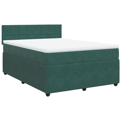 Box Spring Postel S Matrací Tmavě Zelená Samet Tmavě Hnědá