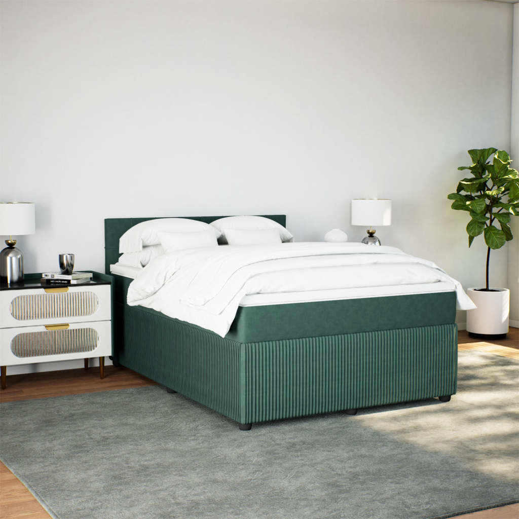 Box Spring Postel S Matrací Tmavě Zelená Samet Tmavě Hnědá