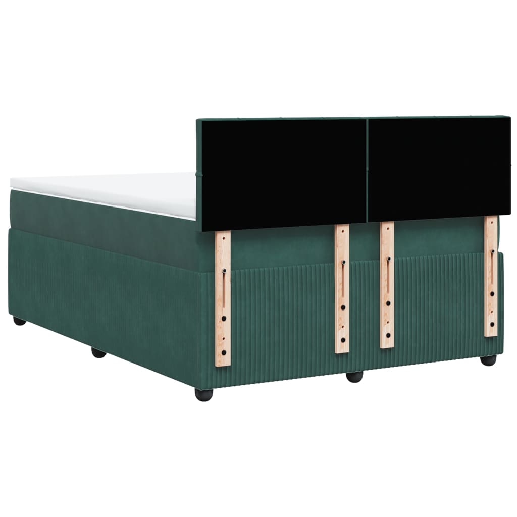Box Spring Postel S Matrací Tmavě Zelená Samet Tmavě Hnědá