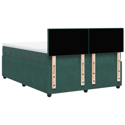 Box Spring Postel S Matrací Tmavě Zelená Samet Tmavě Hnědá
