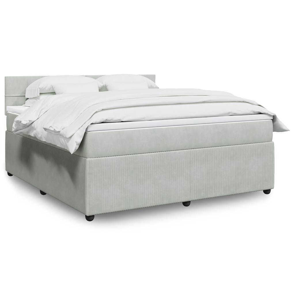 Box Spring Postel S Matrací Samet Světle Šedá