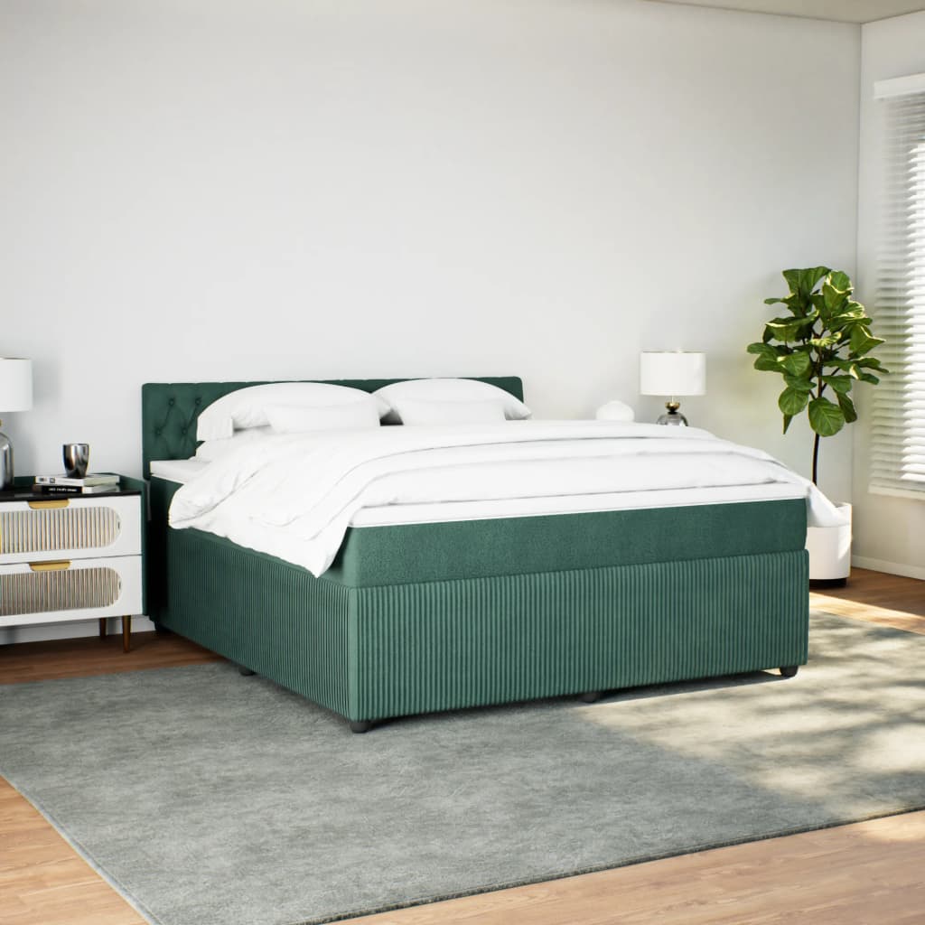 Box Spring Postel S Matrací Samet Tmavě Zelená