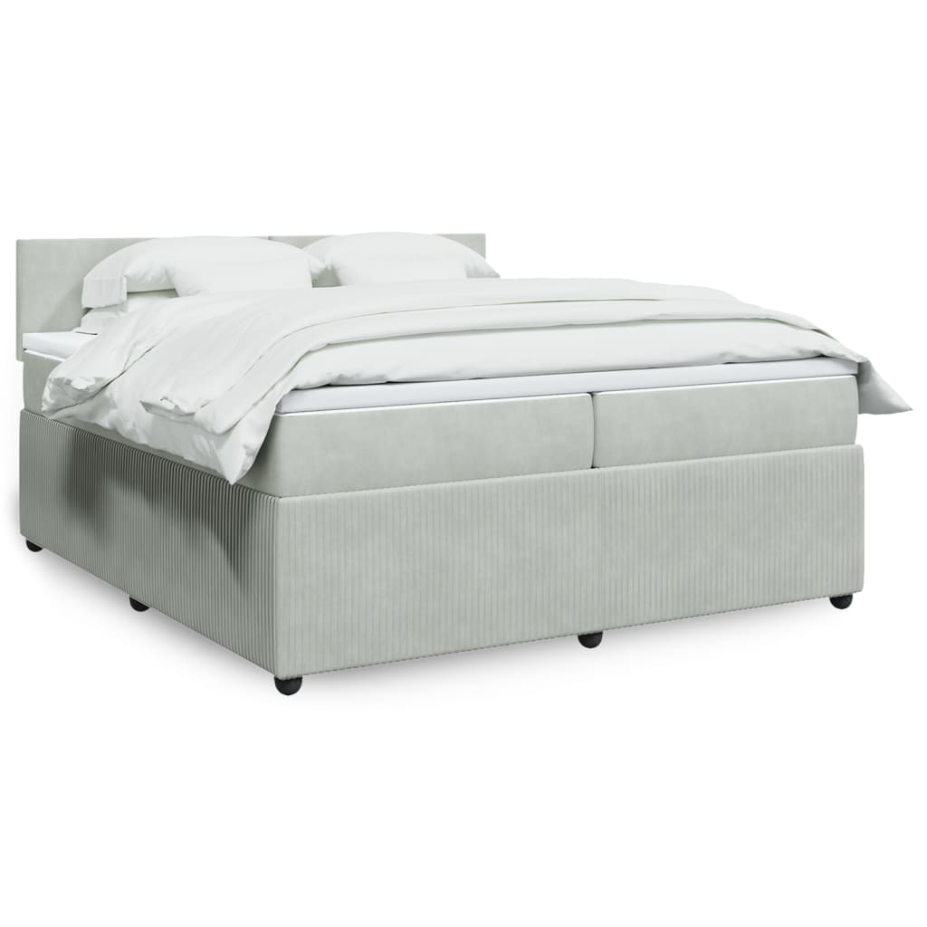 Box Spring Postel S Matrací Samet Světle Šedá