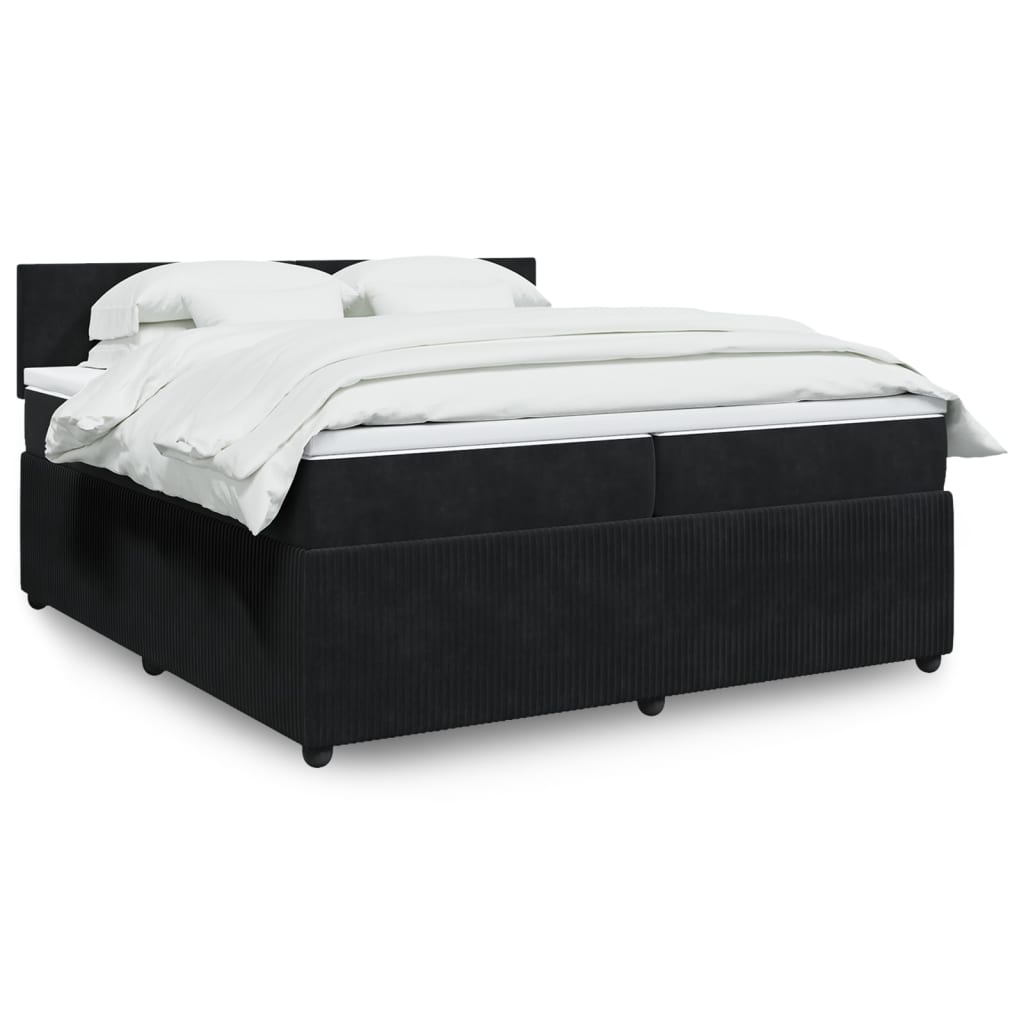 Box Spring Postel S Matrací Černá Samet Černá