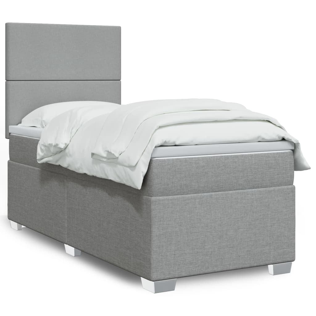 Box Spring Postel S Matrací Textil Světle Šedá