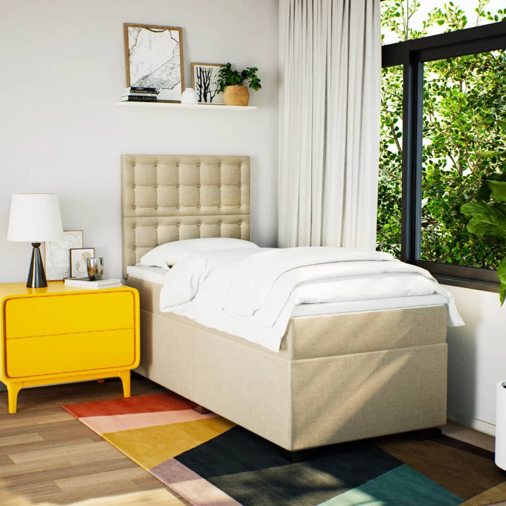 Box Spring Postel S Matrací Textil Krémová
