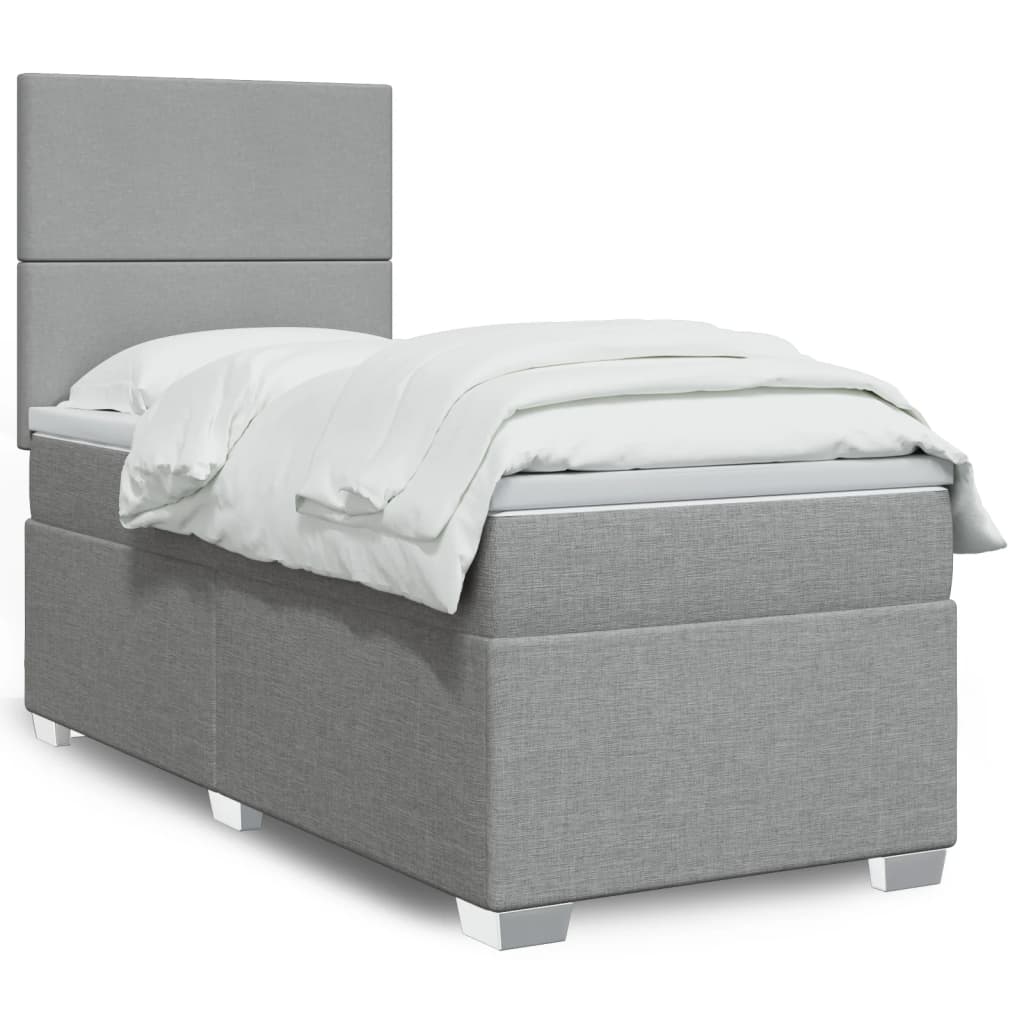 Box Spring Postel S Matrací Textil Světle Šedá