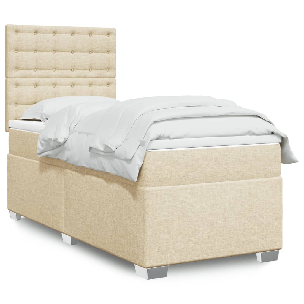 Box Spring Postel S Matrací Textil Krémová