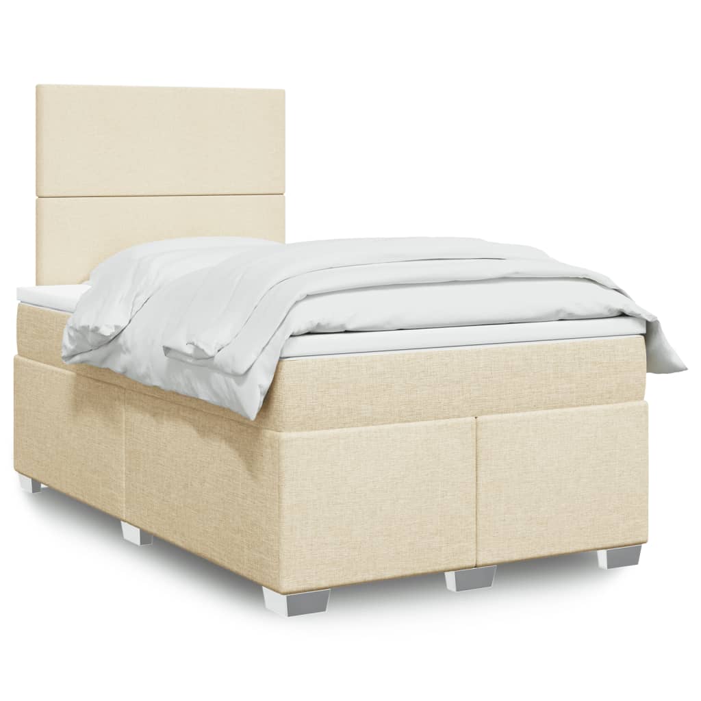 Box Spring Postel S Matrací Textil Krémová