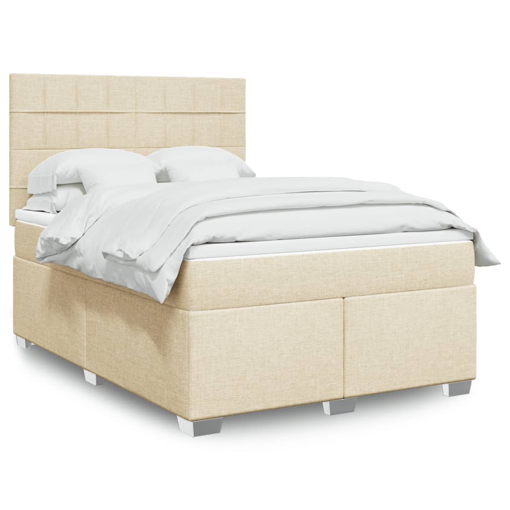Box Spring Postel S Matrací Textil Krémová