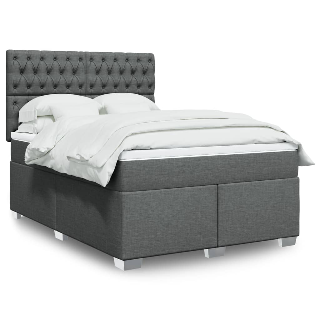 Box Spring Postel S Matrací Textil Tmavě Šedá