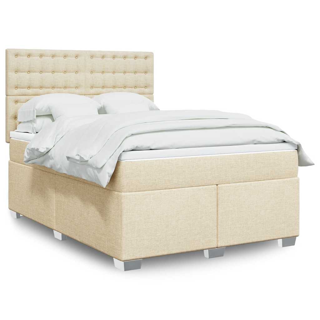 Box Spring Postel S Matrací Textil Krémová