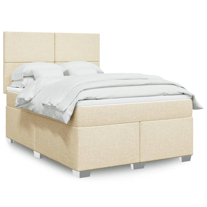 Box Spring Postel S Matrací Textil Krémová