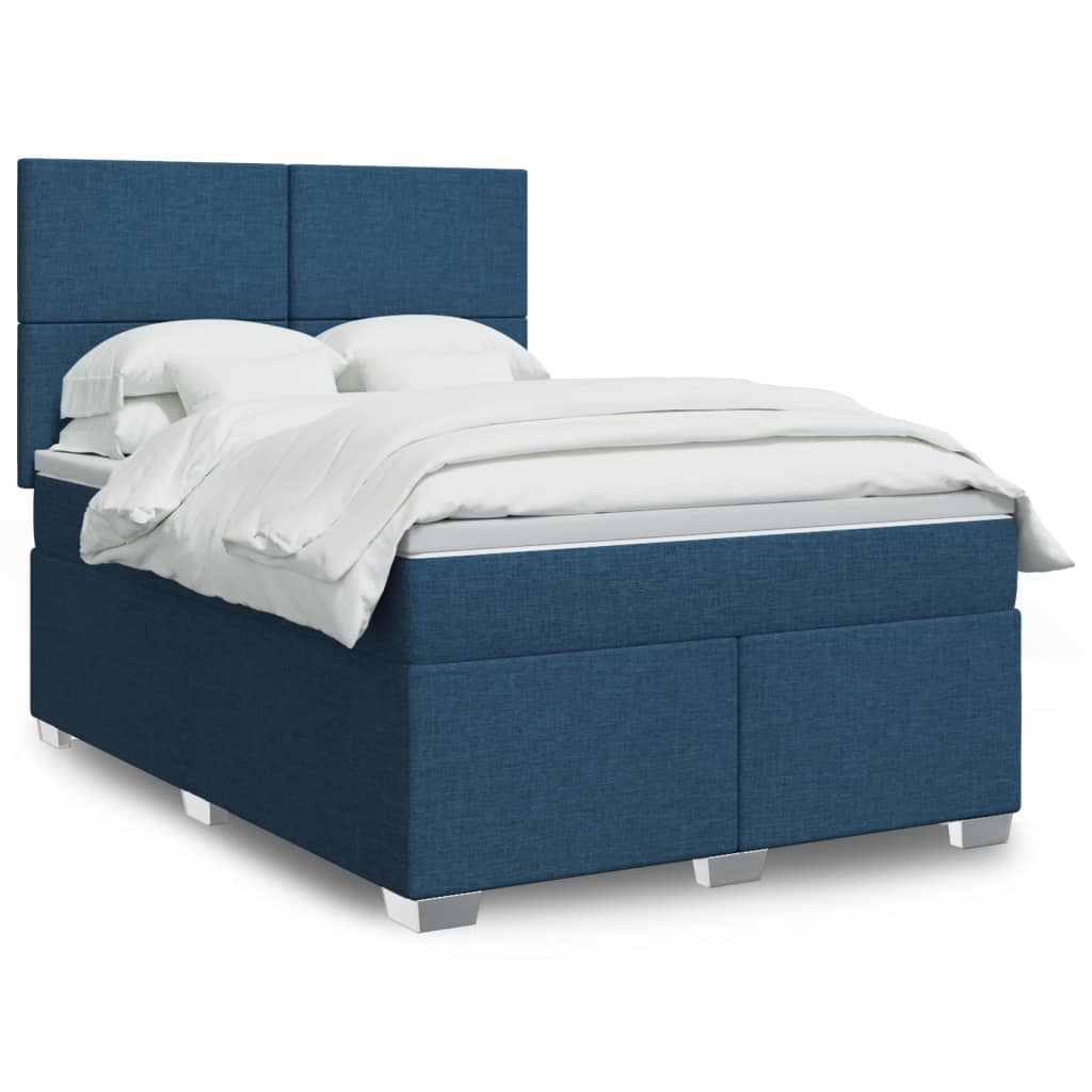 Box Spring Postel S Matrací Textil Modrá