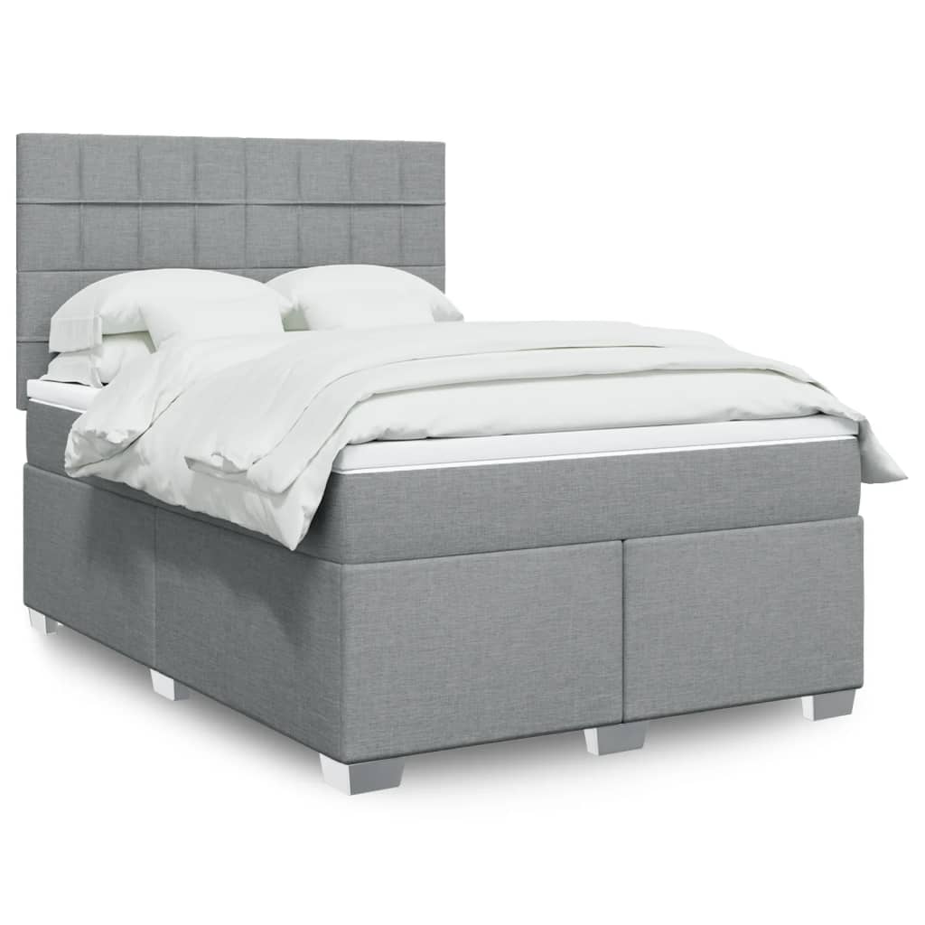 Box Spring Postel S Matrací Textil Světle Šedá