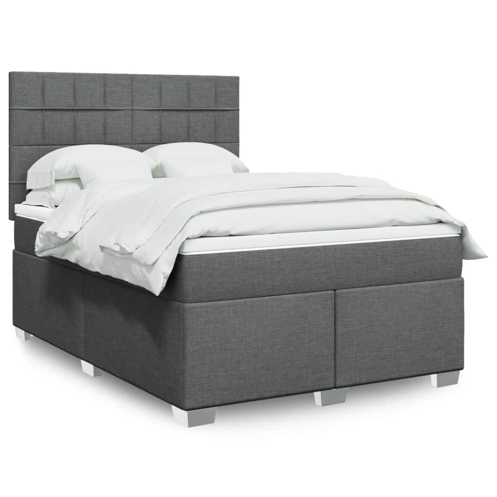Box Spring Postel S Matrací Textil Tmavě Šedá