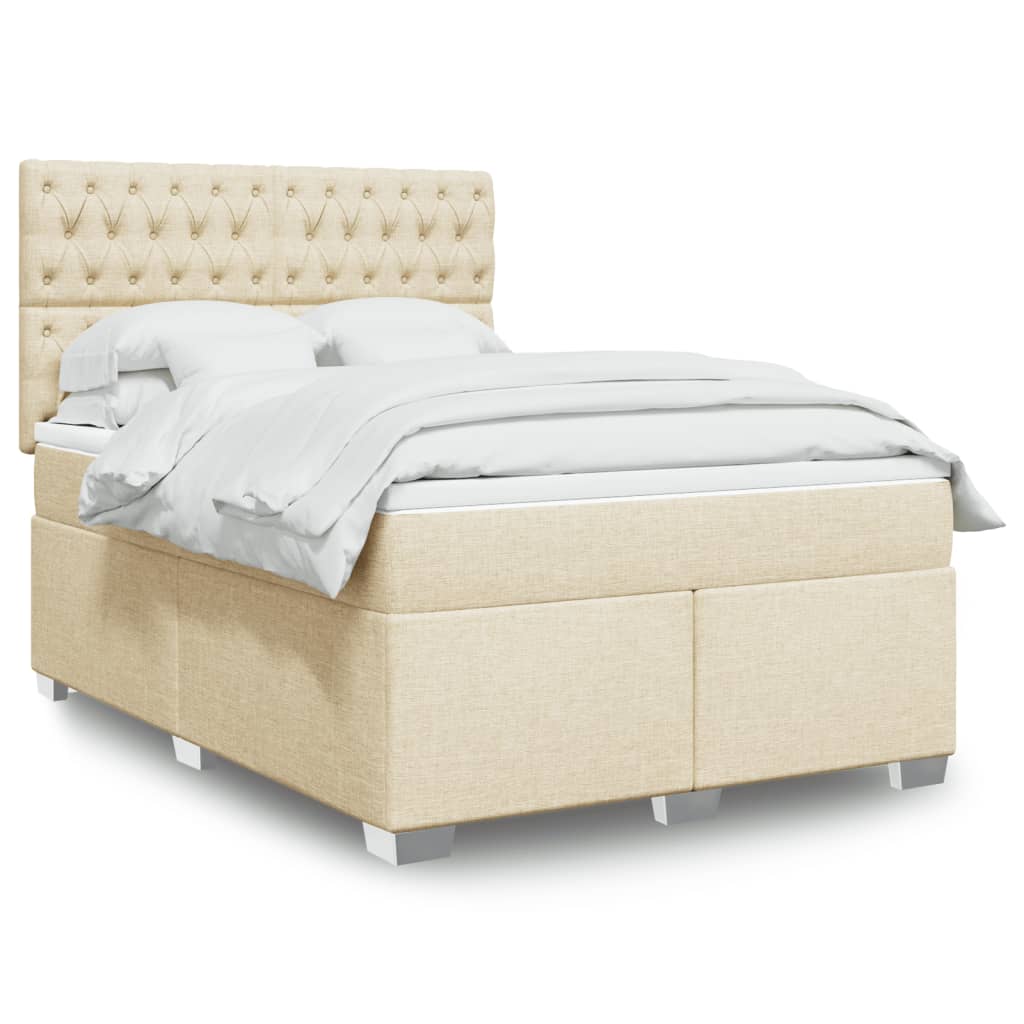 Box Spring Postel S Matrací Textil Krémová