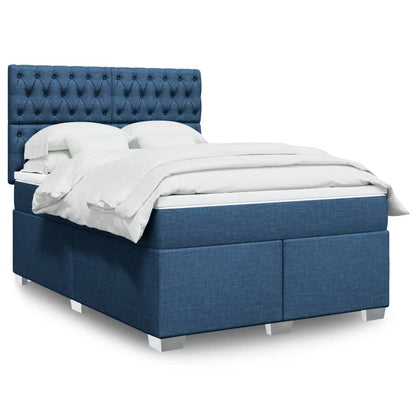Box Spring Postel S Matrací Textil Modrá