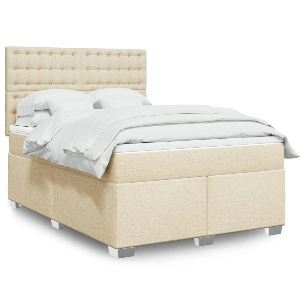 Box Spring Postel S Matrací Textil Krémová