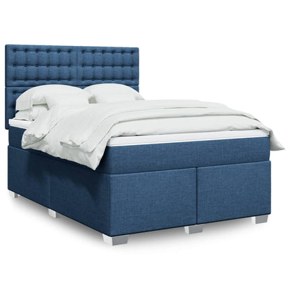 Box Spring Postel S Matrací Textil Modrá