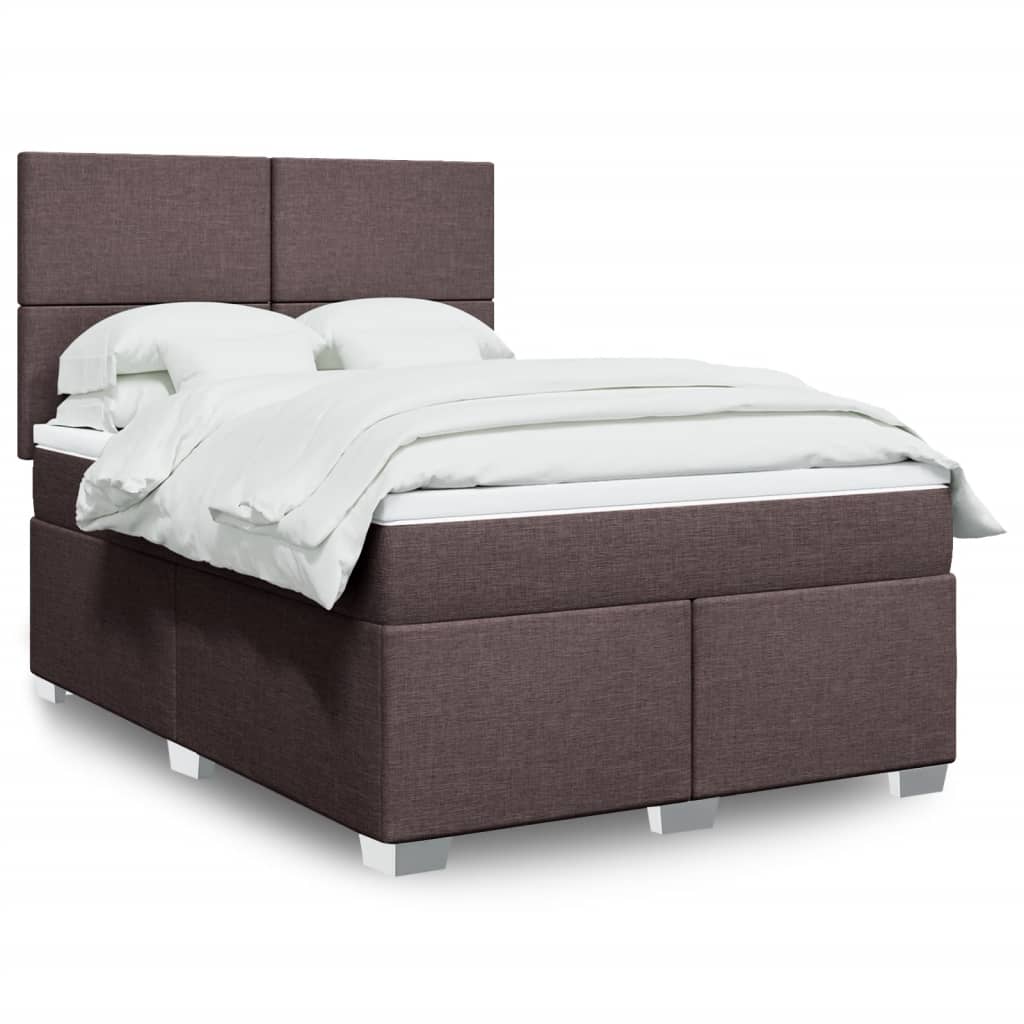 Box Spring Postel S Matrací Textil Tmavě Hnědá