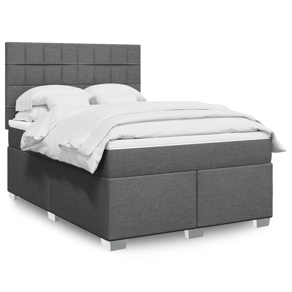 Box Spring Postel S Matrací Textil Tmavě Šedá